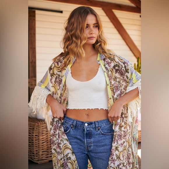 𝓯𝓹 Free People ~ ✨Host Pick ✨ Watching Waves Maxi Shirt in Mauve Combo - Picture 13 of 14